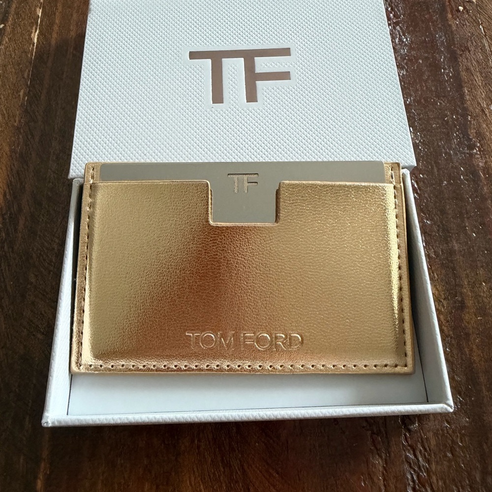 Tom Ford Metallic Gold Card Holder with mirror